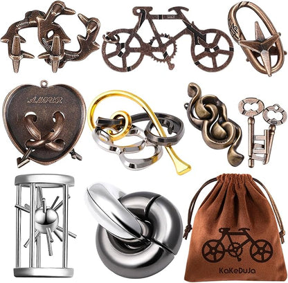 9 PCS Metal Puzzle for Adult Disentanglement Puzzles Lock Puzzle Games Set Gift for Adults Teenagers Kids