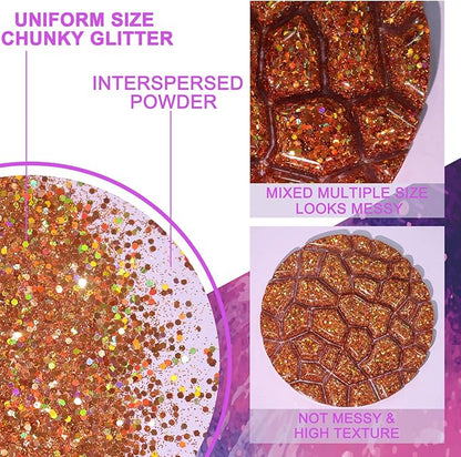 Renfio 2 Sizes Glitter, 2.11oz/60g Purple Glitter, Holographic Fine Glitter Mix Chunky Glitter for Crafts Sequins Valentines Resin Glitters PET Flakes for Nail Art Tumblers Slime - Laser Light Purple