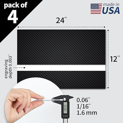 Trotec TroLase | 12"x24"x1/16", 4 Pcs | Carbon/White | 2 Ply | Modified Acrylic | Laser Engraving Double Color Plastic Sheet | Engraving Blanks for Laser, Saw, Guillotine | Made in USA