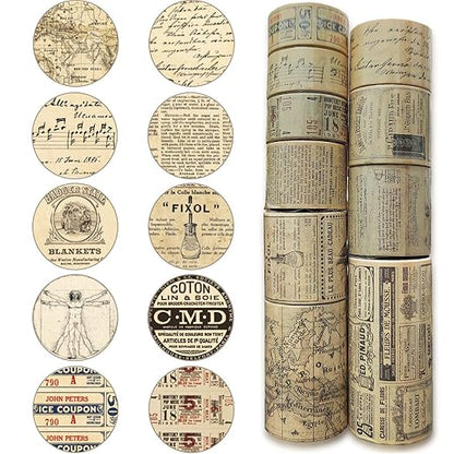 10 Rolls (Totally 98ft/30m) Vintage Washi Tape Set, Masking Tape Nostalgic Style Decor Sticker for DIY Craft Scrapbooking Bullet Journal Planner Gift Wrapping