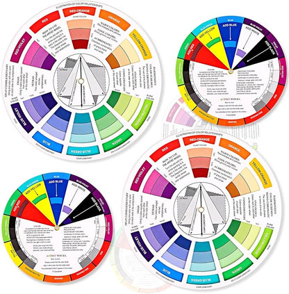 4 Pcs Color Wheel, Paint Mixing Learning Guide Art Class Teaching Tool - Blending Board Chart - Mix Colors (5.5 Inches, 9 Inches)