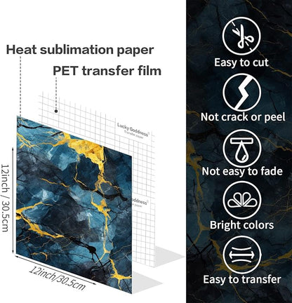 Sublimation Transfer Sheets for Heat Press Machine,12x12 Inch Blue Marble Sublimation Transfer Paper for Heat Press Machine, 6 Sheets
