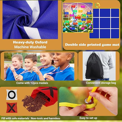 2-in-1 Outdoor Games Large Bunny Egg Bean Bag Toss & Giant Tic Tac Toe 4.5Ft, Double-Sided Lawn Yard Game for Kids Adults, Easter Party, Camping Backyard Carnival Field Day, Family Reunion Fun