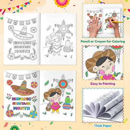 JAPBOR Hispanic Heritage Month Coloring Books - 24PCS Mini Hispanic Culture Color Book Bulk for Kid Party Favor, Latino American Small Colouring Pages for Birthday Gifts Class School Draw Paint Game