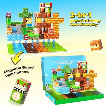 Magnetic Blocks - 150PCS Magnetic Board Building Toys for Boys Age 3-5 4-8 8-12, Kids Toys Build Mine Magnet World & Birthday Gifts for Kids Ages 3-12