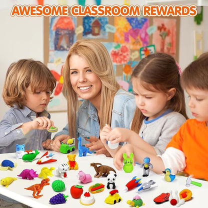 100 Pack Animal Erasers Desk Pet for Kids 3D Puzzle Pencil Eraser Take Apart Bulk Treasure Box Toy for Classroom School Prize Kids Party Favors Back to School Supplies Goodie Bag Stuffers Gift(Random)