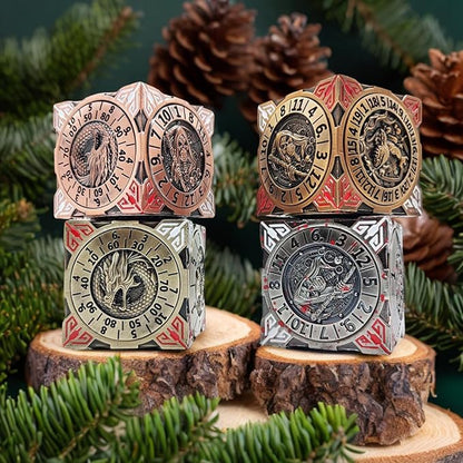 6 Sided Spinner DND Dice - Metal D4 D6 D8 D10 D10% D12 D20 All in One D&D Set - Cool Role Playing Gifts for Dungeons and Dragons TRPG MTG Games Lover Players Red Copper