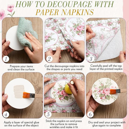 Crtiin 20 Pack Assorted Floral Napkins for Decoupage Toilet Napkins Flower Cocktail Decorative Paper for Birthday Party Beautiful Gorgeous, 20 Styles Each 6.5 inches(Style 3)