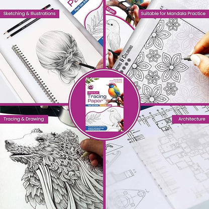 Tracing Paper 8.5 x 11 Inch - 500 Sheets 41lb/63gsm Transparent Vellum Paper for Sketching, Preliminary Drawing, Drafting & Overlays - Premium Translucent Tracing Paper for Pencil, Marker and Ink