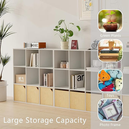 Wooden 9-Cube Storage Organizer with Closed Back Panel, 11in Cube Shelf Opening, Bookshelf, Display Shelf,Closet Cabinet for Home and Office,Embossed White