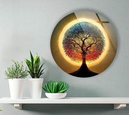 My Photostation.com 31.5''(80cm) Diameter Life of Tree Round Glass Wall Art Tempered Glass Printing Wall Decor Large Wall Art Wall Hangings