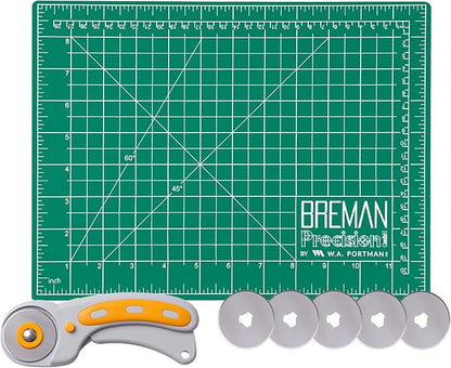 WA Portman Self Healing Cutting Mat & Rotary Cutter for Fabric Set – 9x12 Sewing Cutting Mats for Crafts with 45mm Fabric Cutter Wheel & 5 Rotary Blades – Quilting & Sewing Supplies Kit