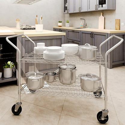 24" W x 42" L x 36" H Chrome Heavy Duty Utility Cart | 2-Tier | NSF Commercial Storage Rack Mobile Unit | Storage and Mobility Solution for Your Business