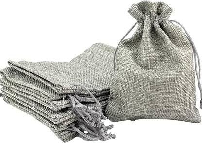 Palmhomee Pack of 25 Burlap Gift Bags with Drawstring Linen Jewelry Pouches Wedding Hessian Jute Bags for Birthday Jewelry and Treat Pouches Party Wedding Favors Gift Art and DIY Craft   (4x5.6 Inch, Gray)