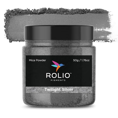 Rolio Premium Mica Powder - Twilight Silver (50G / 1.76oz) - 1 Jar of Silver Pigment Powder for Epoxy Resin, Dye, Soap Making, Nail Polish, Paint, Candle Making, Bath Bombs, Slime