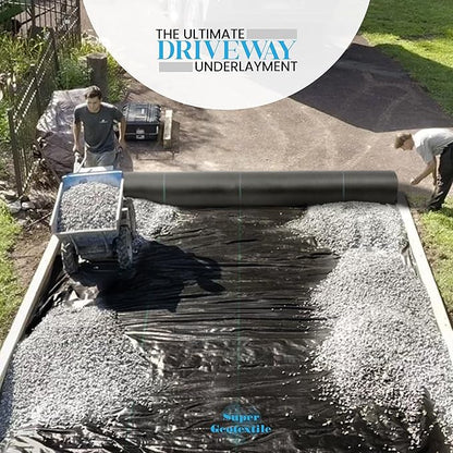 Woven Geotextile Fabric for Driveway and Road Stabilization, Construction Underlayment, Erosion Control, Commercial Grade 50 Year for Gravel Roads and Pavers (12.5x60) Ships Folded