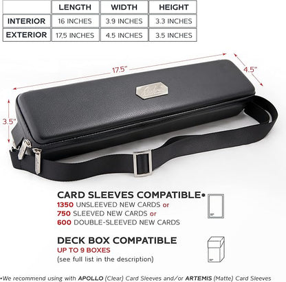 Quiver Time Black Quiver Card Carrying Case - TCG Cards Deck Box Holder for Trading Cards, MTG Bag Playing Card Case (+Wrist & Shoulder Strap, Dividers, Separators, Corner Pads + 100 Apollo Sleeves)