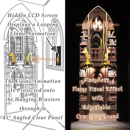 DolphinIsle Book Nook Kits for Adults, DIY Booknook Bookshelf Decor Magic Spell Library with Flame Illusion