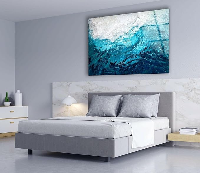 My Photostation.com 43Wx27H'' Blue Waves Abstract Glass Wall ArtTempered Glass Printing Wall Decor Large Wall Art Wall Hangings