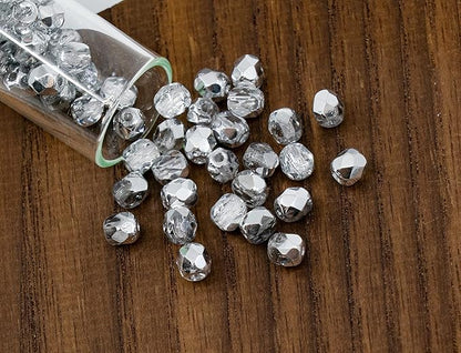 0.88oz (Approx. 300 pcs) Faceted Fire Polished Round Glass Beads 4mm (0.16in), Czech Republic Bohemian Glass Transparent Mix