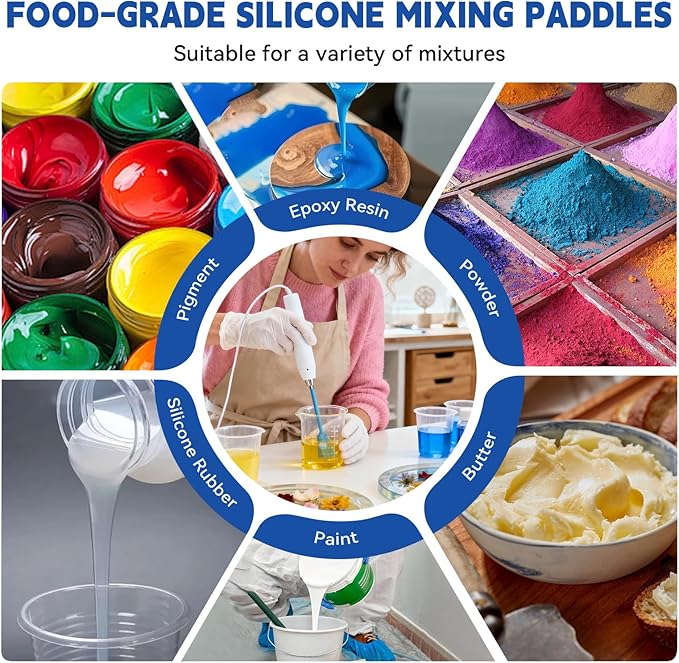 Suzzam Silicone Resin Mixer Paddles, 4 pcs Epoxy Mixer for Drill - Paint Stirrer for Drill, Easy to Clean & Reusable, 1/4" Drill Epoxy Mixer Attachment