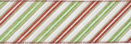 MEEDEE Red and Green Diagonal Striped Ribbon 2.5 Inch White Satin with Lime Green and Red Glitter Wired Ribbon for Christmas Tree, Garlands, Wreaths, Topper Bow (10 Yards)