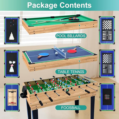 12-in-1 Game Table - 48" Combo Game Table, Ping Pong Table, Foosball Table, Air Hockey Table, Pool Table - Sports Arcade Games with Accessories - Ideal for Game Rooms and Family Game Nights!