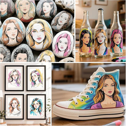 Skin Tone Acrylic Paint Markers, 12 Colors Fabric Marker, Auto-Ink Paint Pens Markers, Brush Tip Marker for Rock Painting, Wood Glass Ceramic Canvas Stone DIY Crafts Making Art Supplies