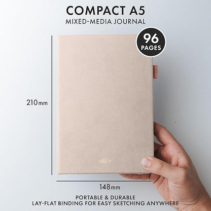 Wordsworth & Black A5 Mixed Media Journal 96 Mix Pages, Hardcover Leather, 190 GSM Paper, Journaling Notebook for Work & Sketching, Journals for Women, Men - Gifts Box Included Rose Gold