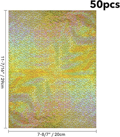 Briartw 20x29cm Hot Foil Paper 50 Sheets Pack Toner Reactive Foil Hot Stamping Foil Paper by Laser Printer and Laminator for Scrapbooking Craft Cardmaking DIY Album (Gold Crystal Point, 50 Sheets)