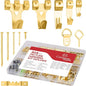 303-Piece Picture Hanging Assortment, Heavy Duty Hooks, Nails, Sawtooth, D-Rings, Wire, Level, and Metal Wall Hooks for Picture Framing and Canvas Mounting (Gold)