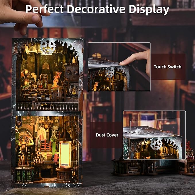 Book Nook Kit - DIY Miniature House Dollhouse Kit for Adults and Teens, Steampunk Booknook Tiny House Bookshelf Decor 3D Wooden Puzzle (Mad Scientist Lab)