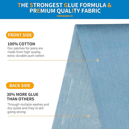 HTVRONT Iron on Patches for Clothing Repair 4 Rolls - Denim Patches for Jeans Kit 4" by 20", 4 Rolls of Iron On Denim Patches for Jeans Inside & Clothing Repair (Light Blue)