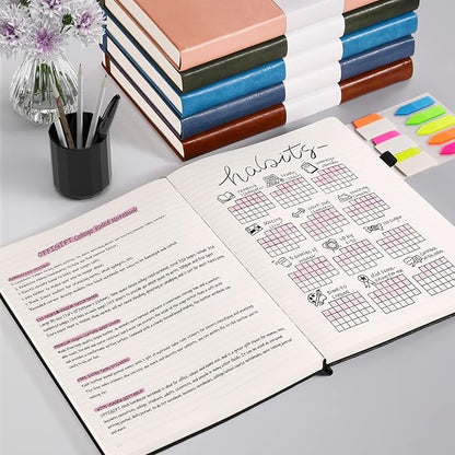 College Ruled Notebook, Large B5 Lined Journal Notebook, 314 Numbered Pages Work Notebook with Index Stickers, 100gsm Thick Paper, Hardcover Vegan Leather Journal for Women Men School Office, Blue
