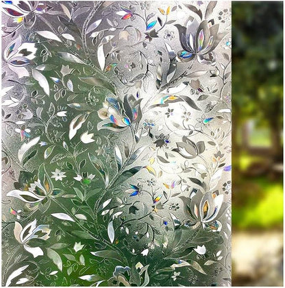 LEMON CLOUD Window Film, Decorative Window Privacy Film, 3D Stained Glass Window Sticker,Anti-UV Sun Blocker Heat Control for Home(Rainbow Tulip Design,35.4 x 118.1 inches)