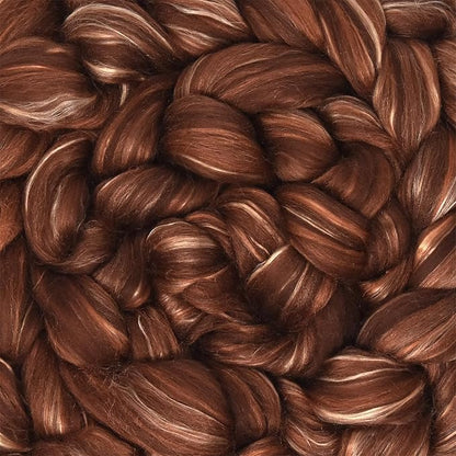 Merino Silk Luxe Tonal Designer Blend. Superfine Merino, Mulberry, Tussah Silk. Top Roving for Spinning or Felting. Cocoa Delight 4oz