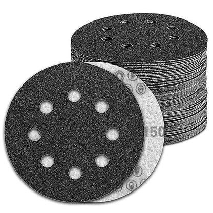 100 Pcs 5 inch Wet Dry Sanding Discs Grit 150 Hook and Loop 8 Hole Silicon Carbide Orbital Sander Sandpaper