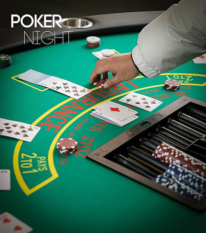 Foldable 7 Players Poker Table for Blackjack, Texas Hold'em Table with Stainless Steel Cup Holder, Casino Leisure Table for Card Games, Dominoes, Board Games,Green Speed Felt