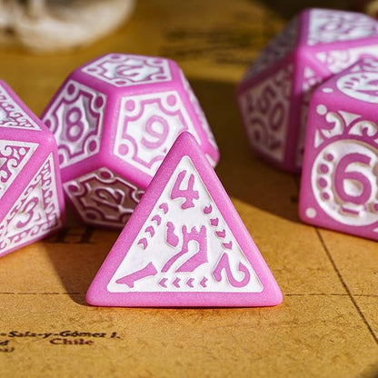7-Die DND Dice Set New Pattern Polyhedral Dice Set with Leather Bag D&D Die for RPG Table Games(Pink White)