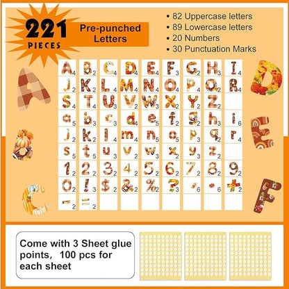 221 Pcs Bulletin Board Letters Round Alphabet Number Punctuation Symbol Combo Letter Cutouts Classroom Decoration for School Classroom Chalkboard Poster Board(Fall Round)
