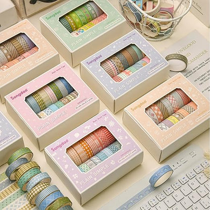 20 Rolls Basic Washi Tape Set Japanese Arts Adhesive Tapes Simple Patterns Decorative Masking Tape Sets for Craft, Kids, Scrapbook, DIY, Gift Wrapping (Style Five)