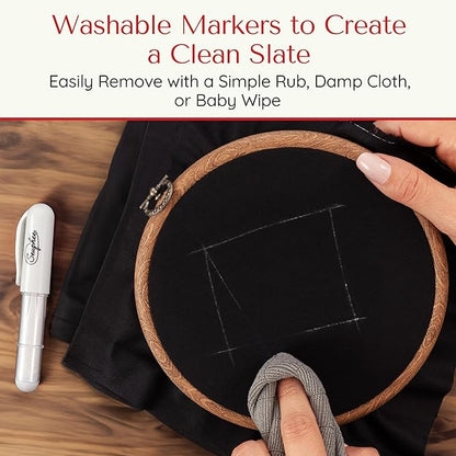 Fabric Markers for Sewing – Ergonomic Tailors Chalk Pen with Improved Dosing Wheel for Sharp Lines - Washable Sewing Chalk Marking Pens that are Compatible with Most Fabrics - White and Pink 2 Pack