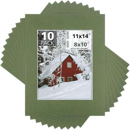 Mat Board Center, Pack of 10, 11x14 for 8x10 Rock Garden Color Mats - Acid Free, 4-ply Thickness, White Core - for Pictures, Photos, Framing