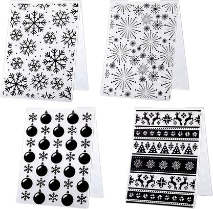 4 Pieces Christmas Plastic Embossing Folder Christmas Embossing Template Snowflake Bells Pattern Scrapbooking Embossing for Christmas Craft Cards Decorations