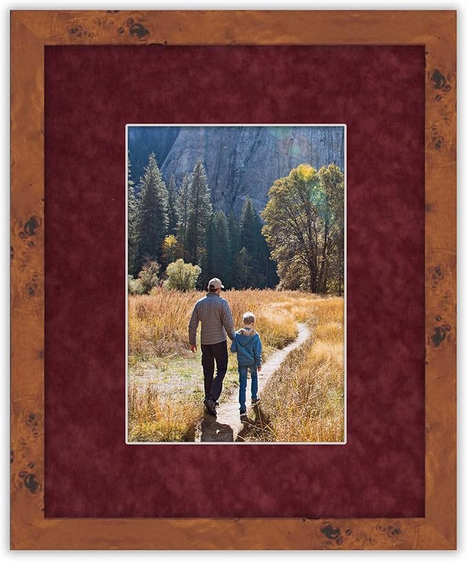 8x10 Mat Bevel Cut for 6x8 Photos - Acid Free Dark Red Suede Precut Matboard With Backing Board and Crystal Clear, Self Seal Photo Mat Bag - For Pictures, Photos, Framing - 4-ply Thickness