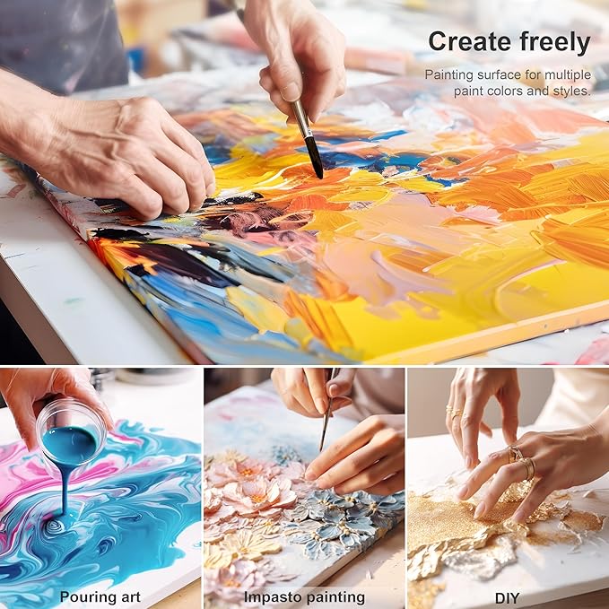PHOENIX Long Stretched Canvas for Painting 10x20 Inch/6 Value Pack, 8 Oz Triple Primed 5/8 Inch Profile 100% Cotton White Blank Canvas, Rectangular Framed Canvas for Oil Acrylic & Pouring Art