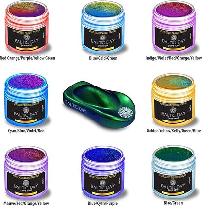 BALTIC DAY - Chameleon Mica Powder, 8 Jars of Color Shift Mica Set - Epoxy Resin Color Pigment - Chameleon Powder Glitter - Holographic Mica Powder for Resin