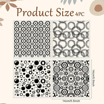 CHGCRAFT 4 Pcs Looped Circles Polymer Clay Texture Sheets Artistic Dots Silicone Texture Stamp Circular Style Modeling Pattern Pad Sheets for Jewelry and Earrings Tools, 5.5x5.5 inch
