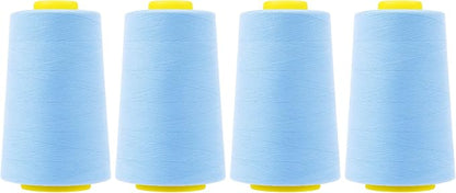 Mandala Crafts 4 Pack of Serger Threads Cones Spools - 40S/2 24000 Yards Polyester Ice Blue Threads for Sergers Machine and Overlock Quilting Sewing Machine