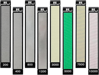RUIXIN PRO 8 Pcs Diamond Knife Sharpening Stones for RUIXIN PRO RX-008 RX-009 Knife Sharpener Fixed - Angle Kit, Professional Whetstone Set With Base: 200/400/800/1200/3000/5000/7500/10000 Grit